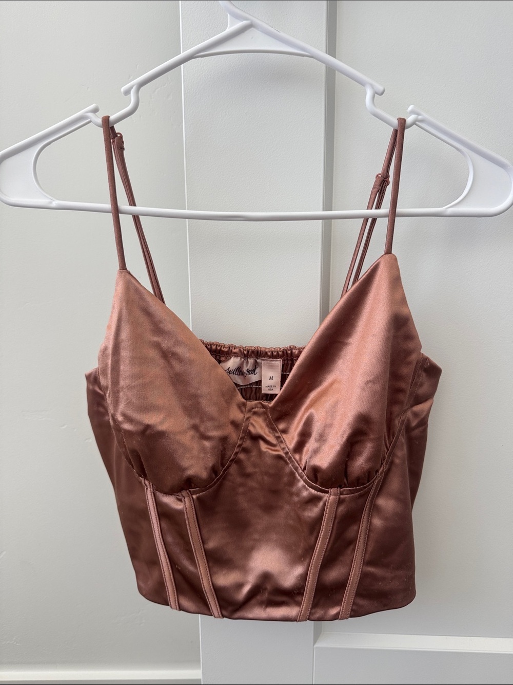 Buckle Satin Bustier Crop Top in Copper Rose